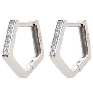 925 Sterling Silver Diamond Hoop Pierced Earrings